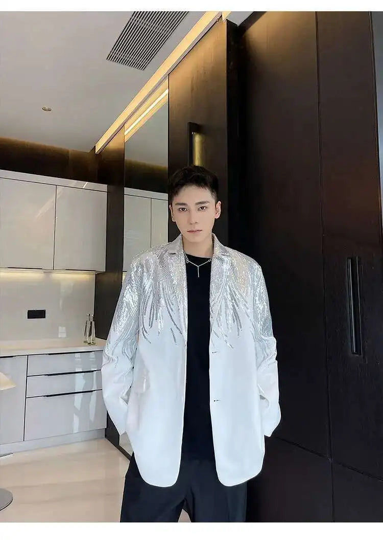 IEFB Embroidery Sequin Trendy Casual Men's Blazer Spring New Fashion Male Jacket Streetwear Suit Coat Personality 9Y9245