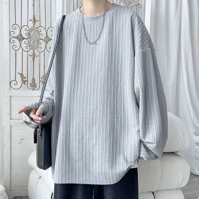 2024 Spring Autumn Casual Long Sleeve T Shirts Men Loose Round Neck T-shirts Male Fashion Harajuku Korean Streetwear Tops Tees