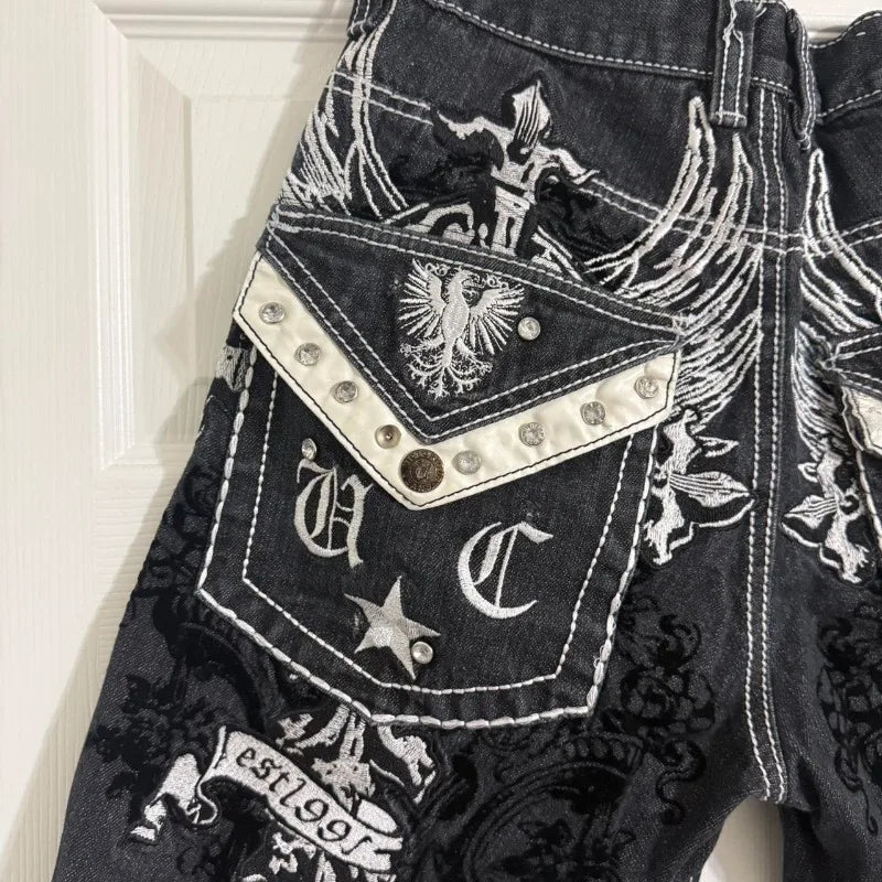 American Summer New Pattern Printing Oversized Casual Denim Shorts Men Y2K Gothic Hip Hop Casual Joker Sports Couple Pants
