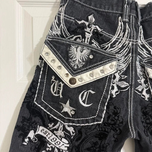 American Summer New Pattern Printing Oversized Casual Denim Shorts Men Y2K Gothic Hip Hop Casual Joker Sports Couple Pants