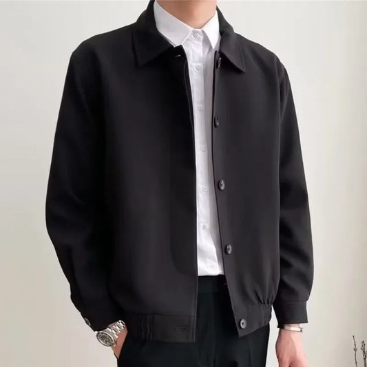 Spring Autumn Men's Casual Versatile Apricot Collar Workwear Jacket Loose Korean Style Trendy Short Shape Outerwear