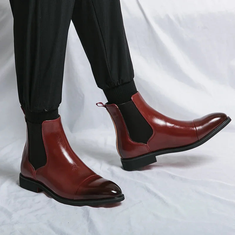 Luxury Brand Men's Chelsea Boots New Outdoor Red Sole Square Shoes Handmade Toe Business Ankle Boots for Men Dress Boots 2024