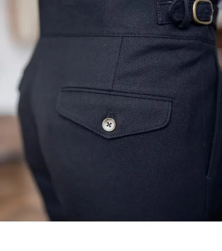 High-waisted Casual Straight-leg Suit Pants For Men Autumn Vintage Draped Waist Trousers Naples Retro Style Business Formal Wear