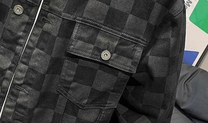 Denim Jackets Man Wide Shoulders Autumn Jeans Coat for Men Black Plaid Fashion Korean Popular Clothes of Fabric Winter 2024 Y2k