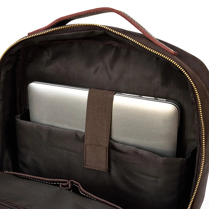 Vintage Travel Backpack leather double zipper bagpack male crazy horse leather backpack handmade leather travel bag men bag