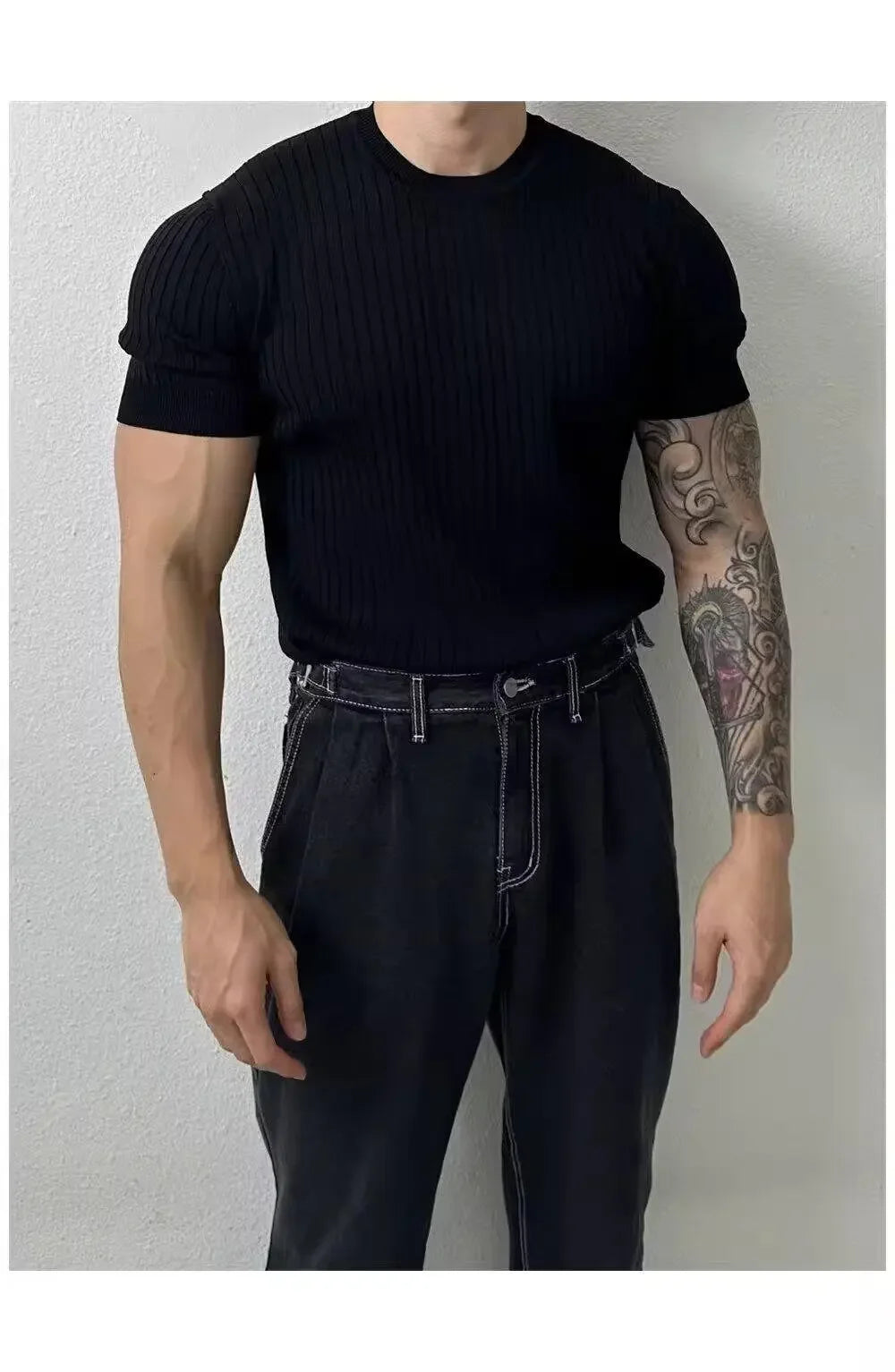 Summer New Light Maturity Knitted Polo Shirt Men's Korean Style Slim Fit Collar Pure Color Casual T-Shirt Cross-Border