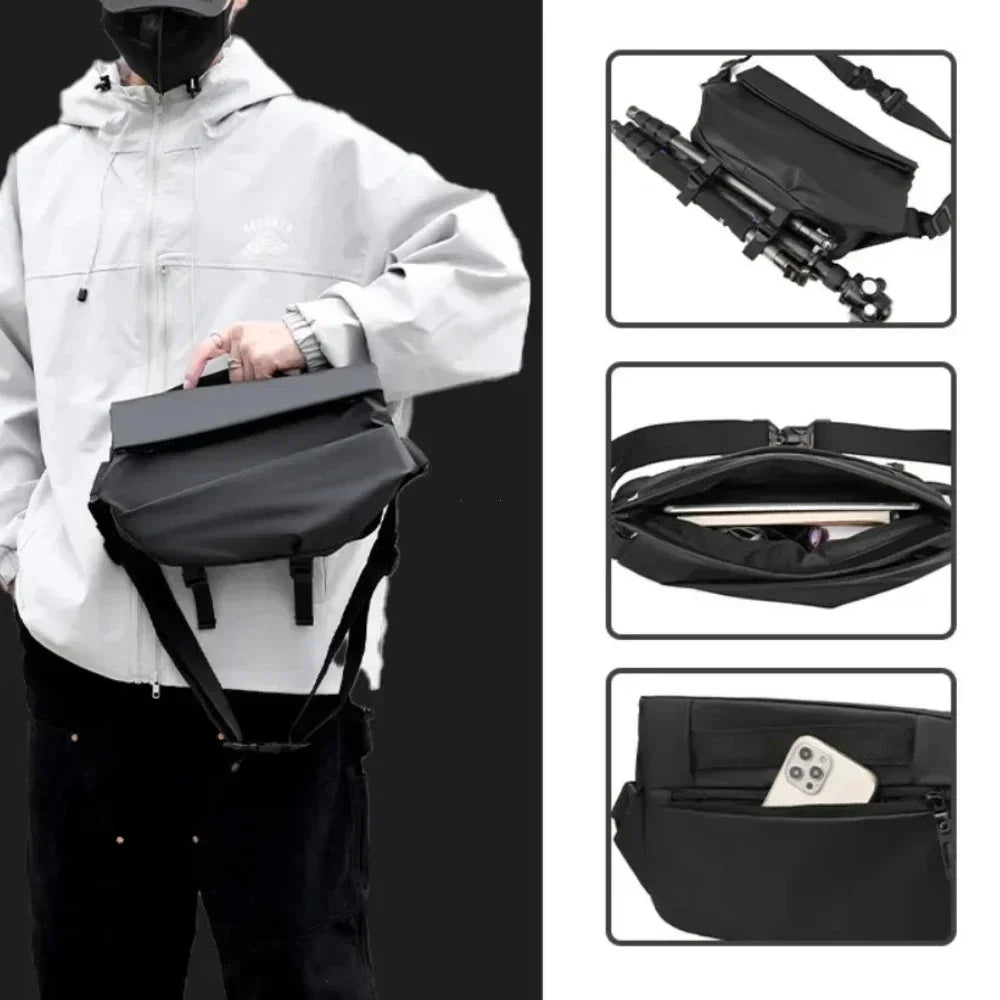 Premium Waterproof Magnetic Buckle Crossbody Bag Personality Fashion Men Messenger Bag Black Minimalist Shoulder Bags Men Bag