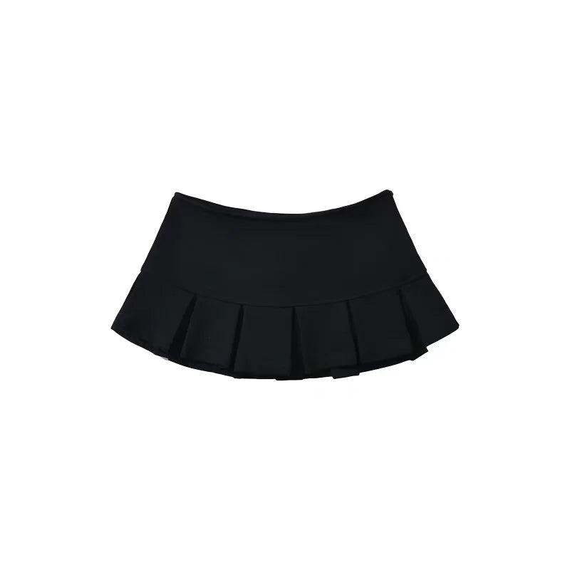 HOUZHOU Terry Fabric Y2K Mini Skirt Women Low Waist Wide Pleat Light Grey Sexy Vintage A-line Pleated Skirt Casual Skort Summer