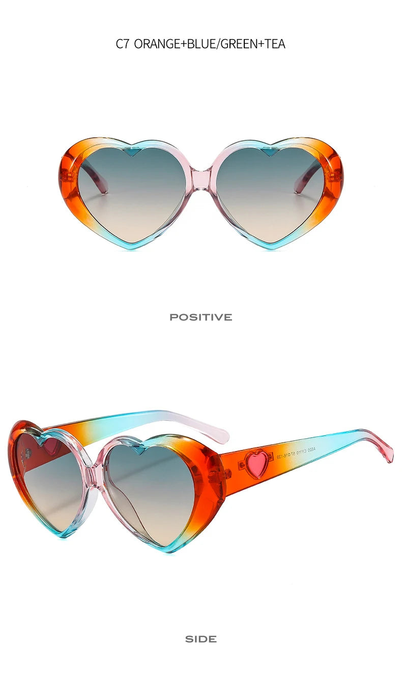 Fashion Ladies Oversized Frame Eyewear New Love Shape Iridescent Shade Luxury Designer Women's Heart Gradient Sunglasses Women
