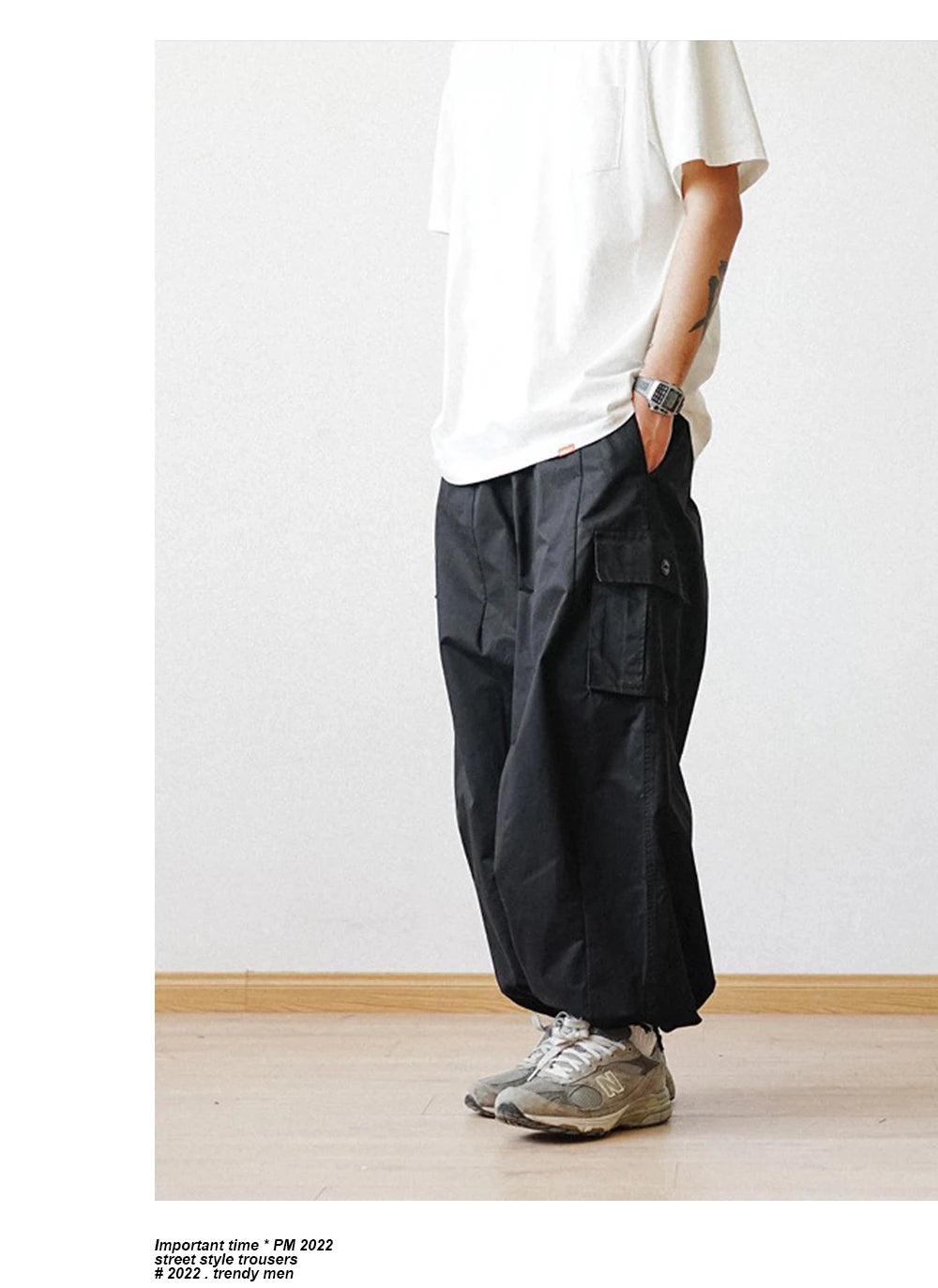 Multi-Pocket Cargo Pants Men's Casual Solid Straight Baggy Wide-leg Cropped Trousers Men Ankle-length Jogger Pants Harem Pants