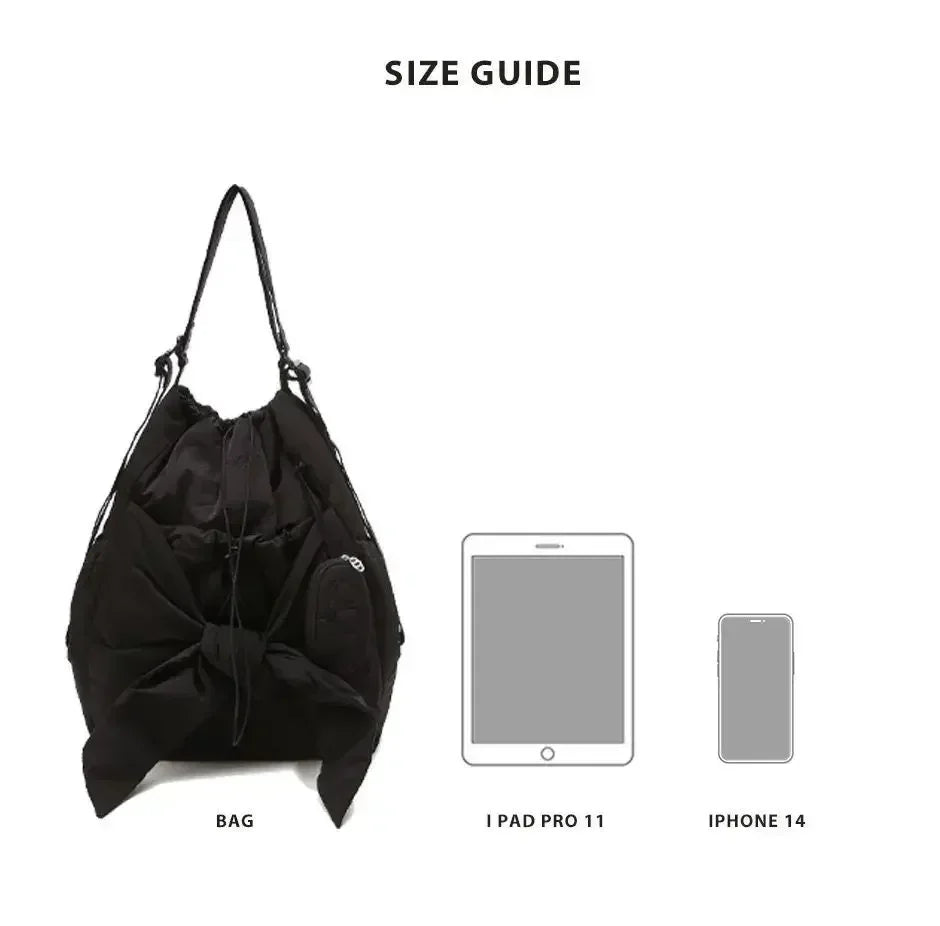 Women Bag Nylon High-Capacity Fashion Casual Backpack Bow Drawstring Shoulder Bag Handbag All-match