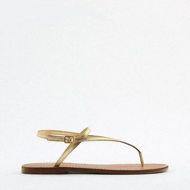 Flat sandals for women's summer 2025 new style with a simple fairy style temperament and a Roman style double toe shoe