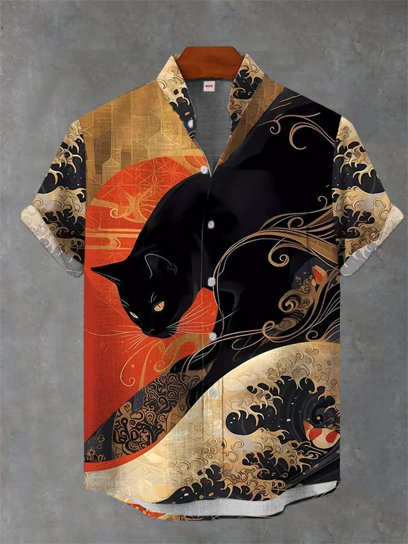 2025 Retro Ukiyo-e Pattern 3D Printing Linen Shirt Men's Fashion Shirt Summer Casual Harajuku Street Wear Vacation Shirt