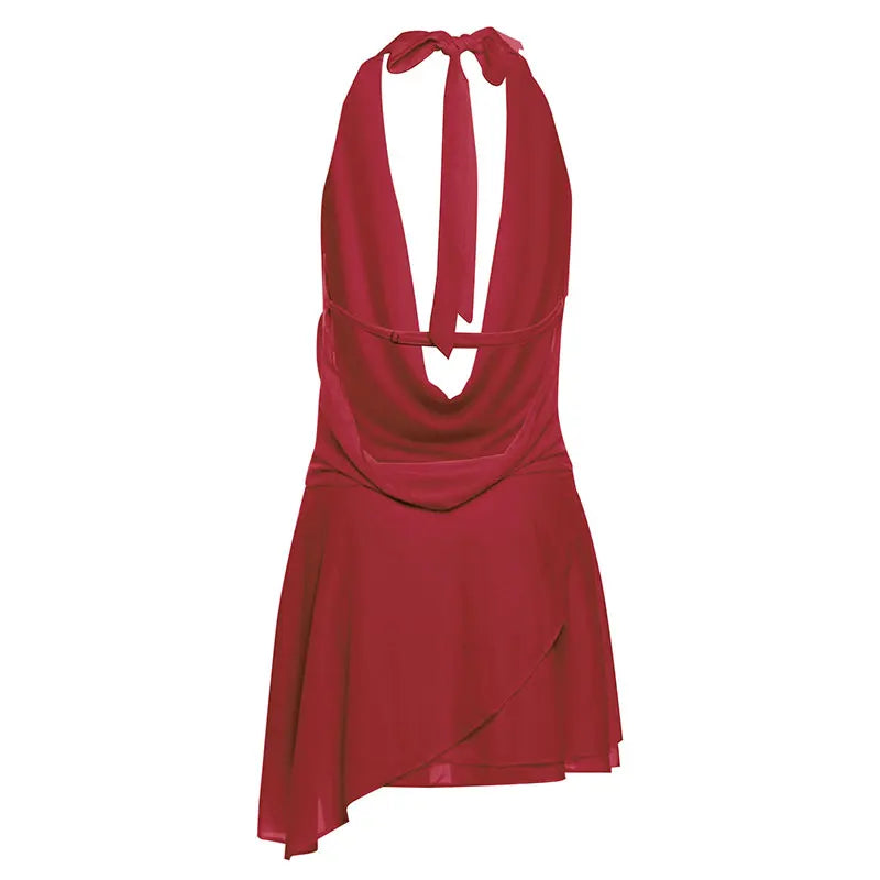 Summer Mini Dresses Fashion Women Solid Sleeveless Sexy Backless Low Chest V-Neck Halter Dresses Casual Streetwear Female Dress