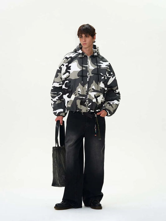 Tung Sung Camouflage Hooded Puffer Jacket Men's and Women's Loose Short Coat Men Winter