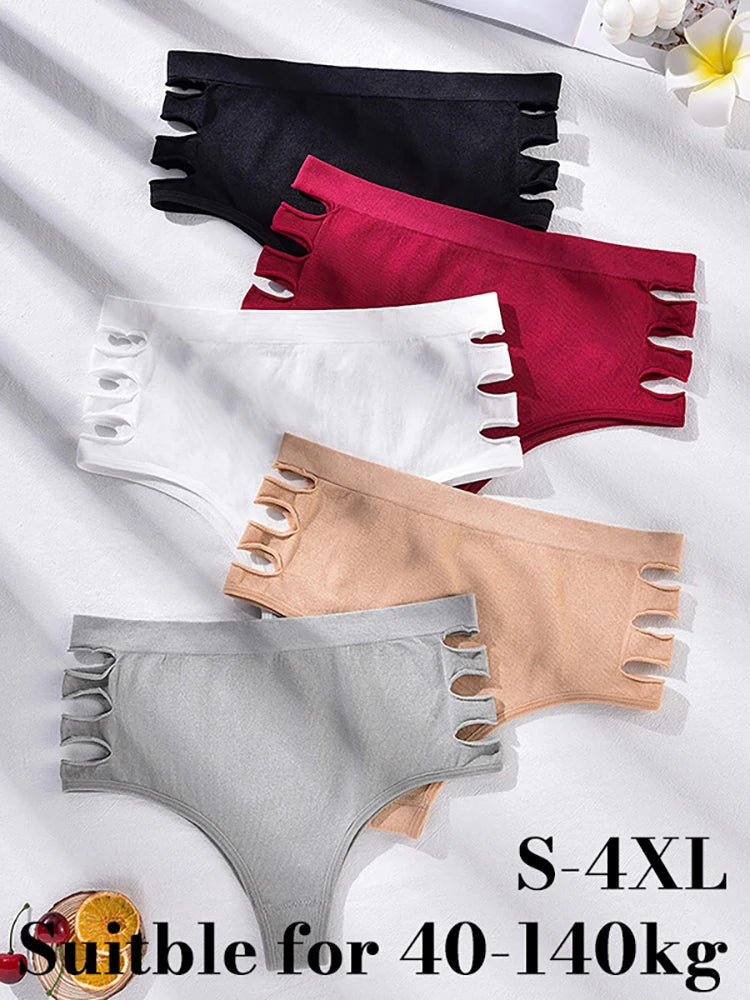 Sexy Women's Lingerie Panties Plus Size High Waist Briefs Comfort Solid Intimates Women Underwear Women Hollow Out Briefs S-4XL