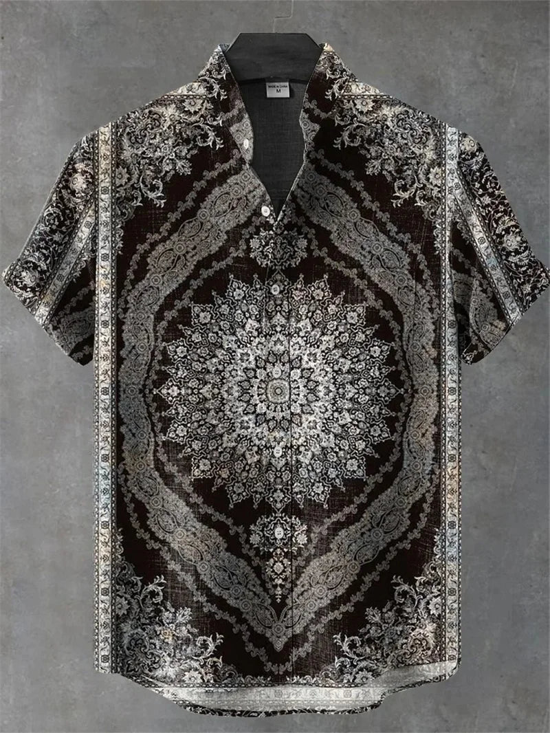 2025 Retro Ukiyo-e Pattern 3D Printing Linen Shirt Men's Fashion Shirt Summer Casual Harajuku Street Wear Vacation Shirt
