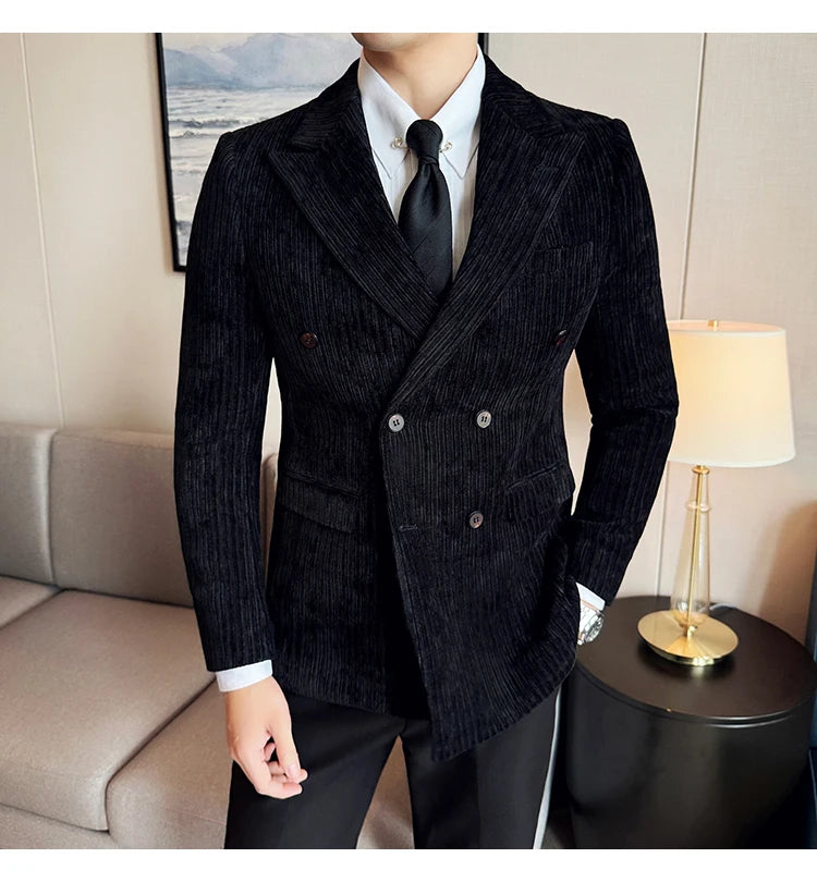 Luxury Velvet Men Blazers Autumn Winter Casual Business Suit Jackets Slim Fit Double-breasted Banquet Party Wedding Dress Jacket
