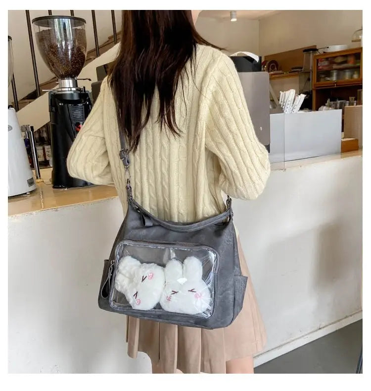 MBTI Casual Ita Bag for Women Fashion Aesthetic Y2k Large Capacity Shoulder Bag Transparent Daily Advanced Harajuku New Handbag