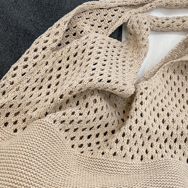 New Trend Women's Bag Crochet Handbag Retro Knitted Braid Solid Color Hollow Black Khaki Top-handle Tote Bag Shopper