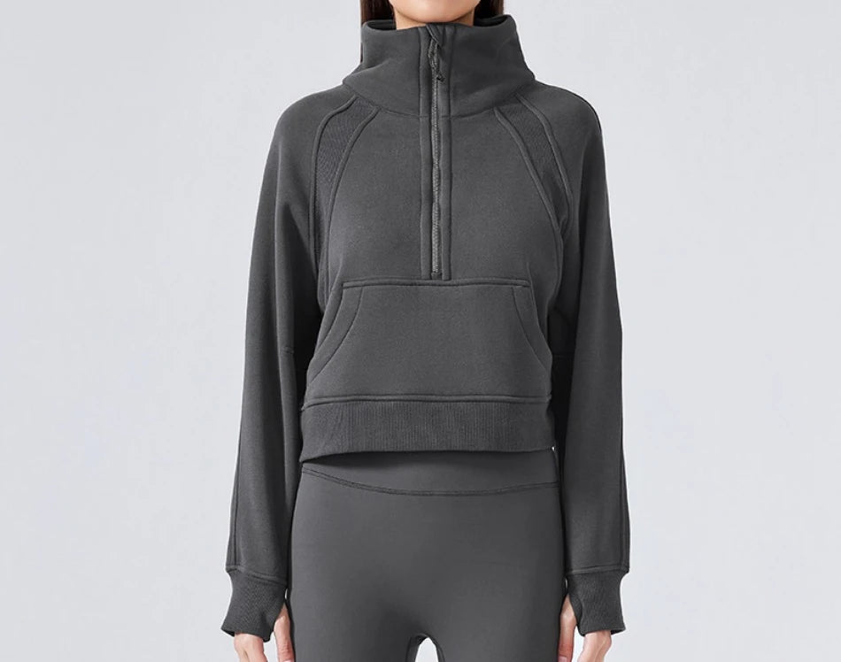Half Zipper High Stand-up Neck Pullover Top Women Clothing Autumn and Winter New Outer Wear Warm Fleece Thickened Sweatshirts