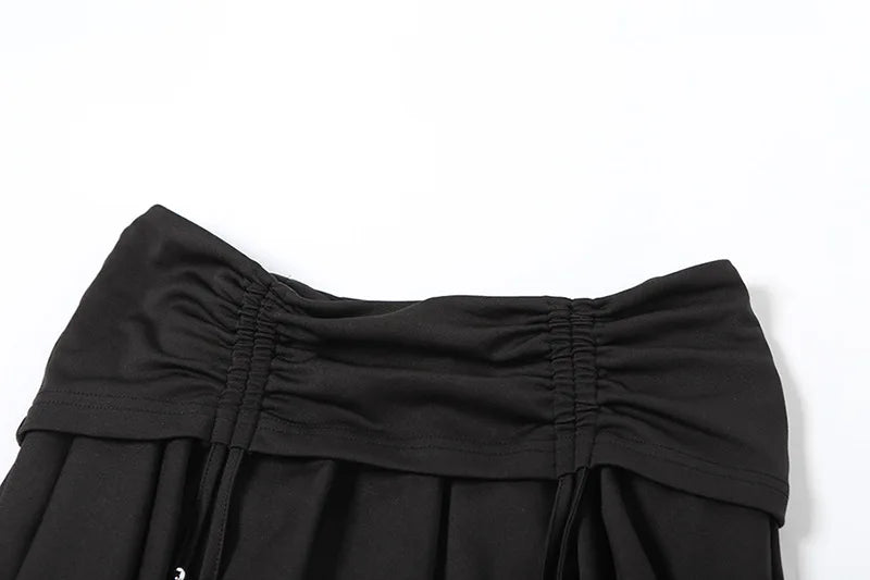 Goth Dark Mall Gothic Dropped Waist Drawstring Mini Skirt Punk Grunge Women Irregular Hem A-line Skirts Chic E-girl Techwear Y2K