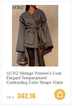 UCXQ Fashion Pullover Sweatshirt European Style Solid Color Long Sleeve All Match Loose Casual Top Women 2025 Spring Autumn 1497