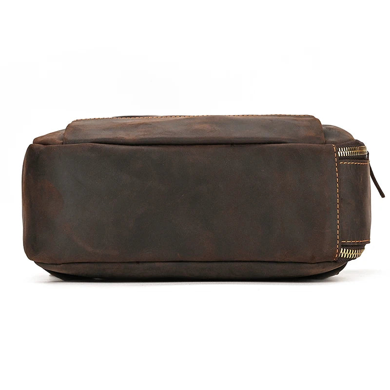 Vintage Travel Backpack leather double zipper bagpack male crazy horse leather backpack handmade leather travel bag men bag
