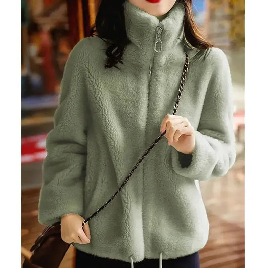 Women's Trendy Winter Fleece-lined Thickened Jacket Double-sided Fleece Warm Polo/turtle Neck Sweatshirt Zip-up Cardigan Top