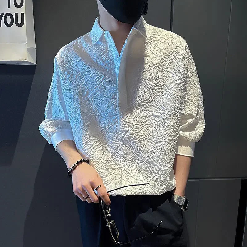 Man Shirt Graphic Half Sleeve Shirts For Men White New In Fashion 2024 Xxl Elegant With Sleeves Tops Trend S Luxury Social I