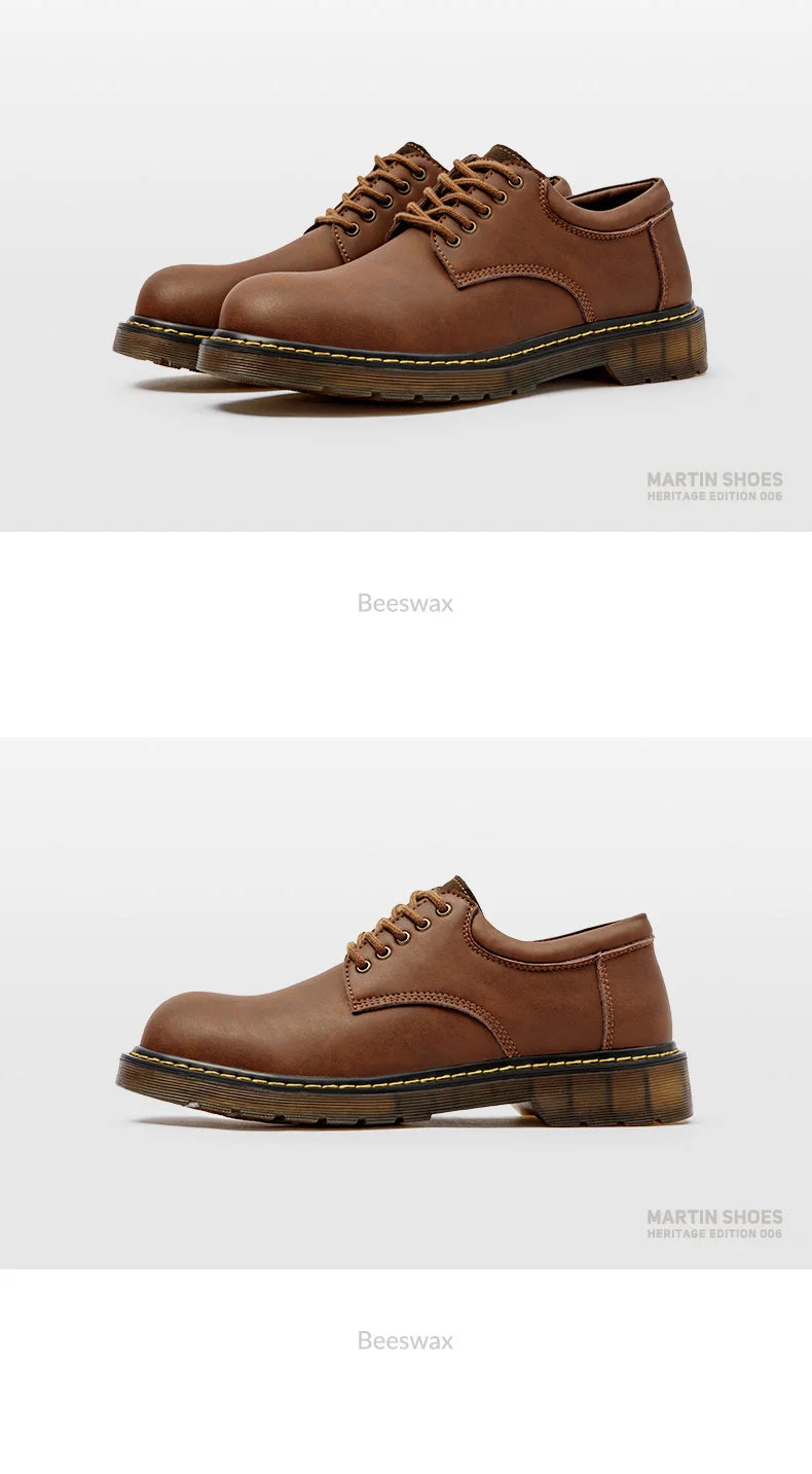 Maden Men's British Genuine Leather Shoes Spring Autumn Outdoor Casual Work Ankle Boots Designer Luxury Low Top Safety Shoes