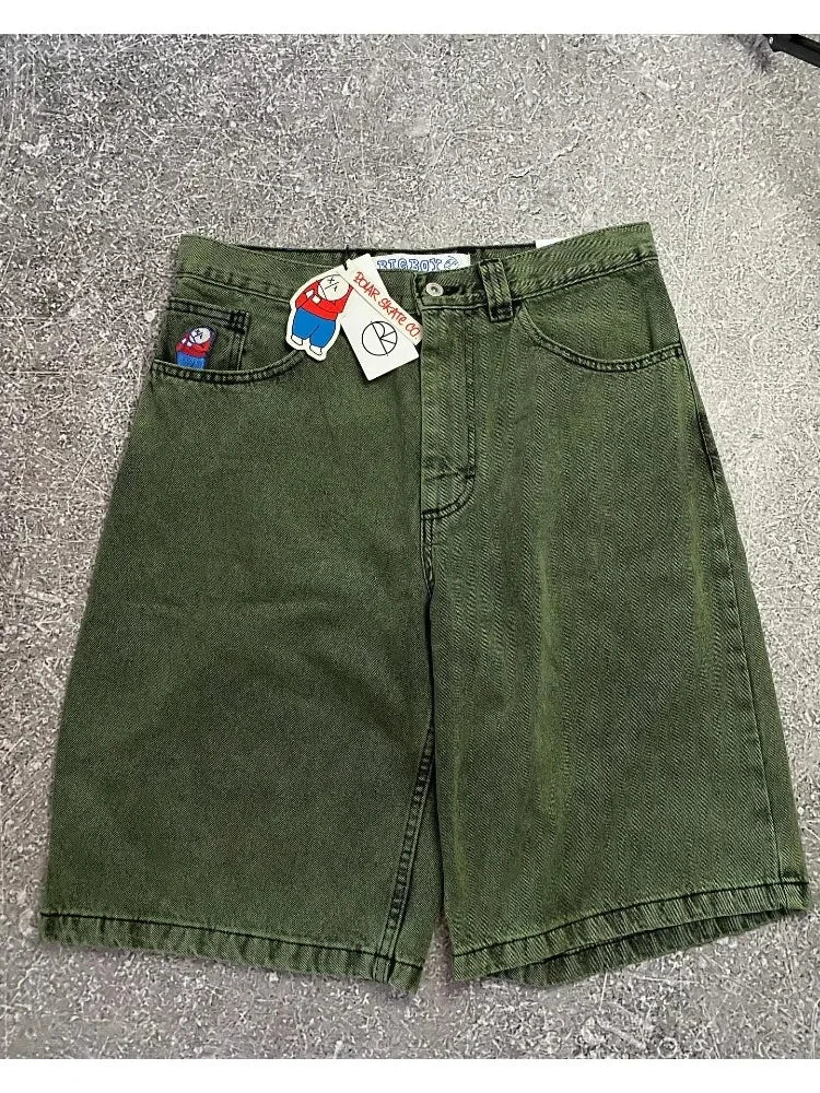 American Summer New Pattern Printing Oversized Casual Denim Shorts Men Y2K Gothic Hip Hop Casual Joker Sports Couple Pants