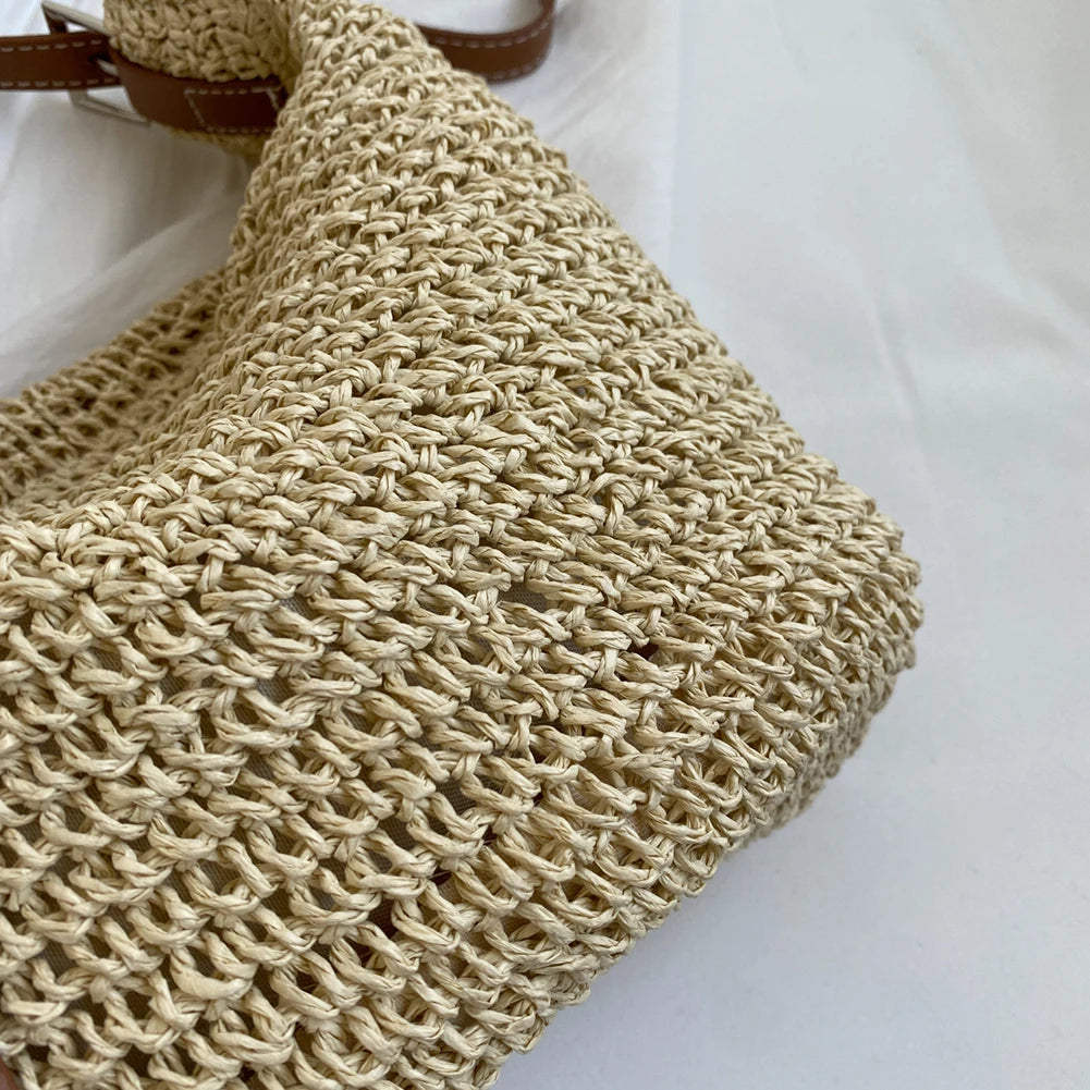 Hand-Woven Handbags Handmade Straw Woven Bag Paper Rope Fashion Casual Simple Elegant Strap Adjustable Summer Beach Bag
