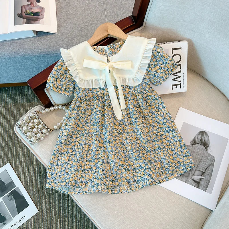 Baby Girl Dresses Summer Floral Bow Short Sleeve Girls Dresses Cute Cotton Girls Dresses Baby Clothes Girl ﻿