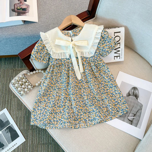 Baby Girl Dresses Summer Floral Bow Short Sleeve Girls Dresses Cute Cotton Girls Dresses Baby Clothes Girl ﻿