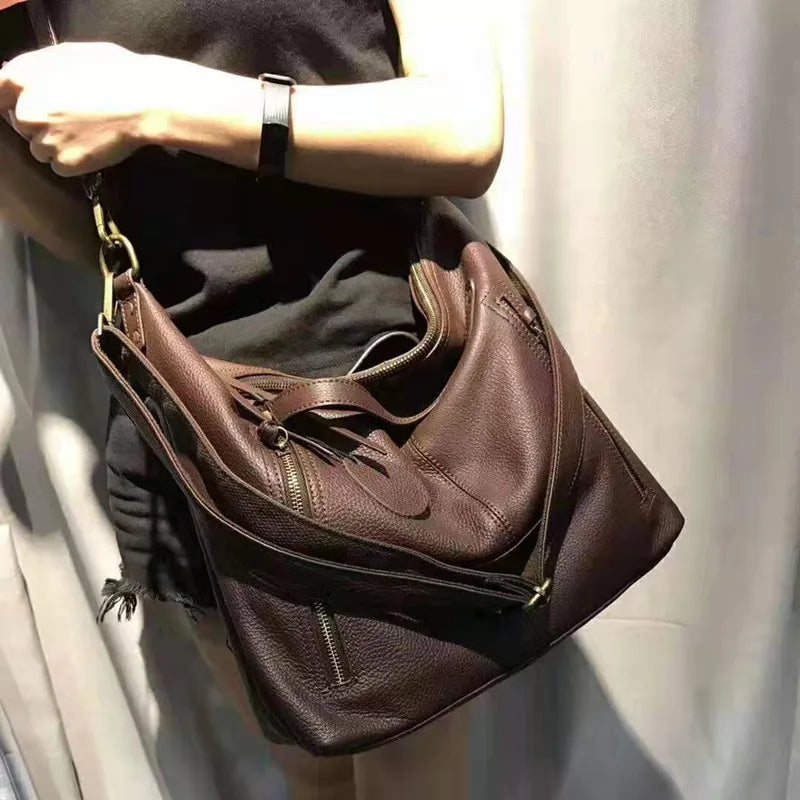 Women Handbags Genuine Leather Bags 2023 New Casual Big Capacity Lady Shoulder Crossbody Purse High Quality Soft Skin Ladies Bag