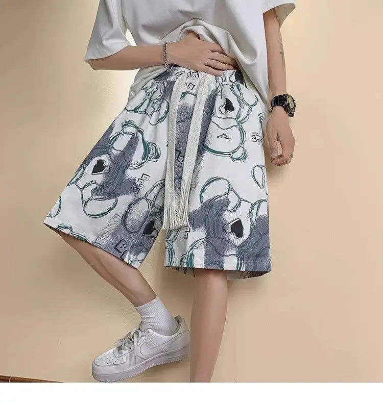 Bear Graffiti Men's Breathable Quick-drying Five-point Casual Loose Beach Sports Shorts