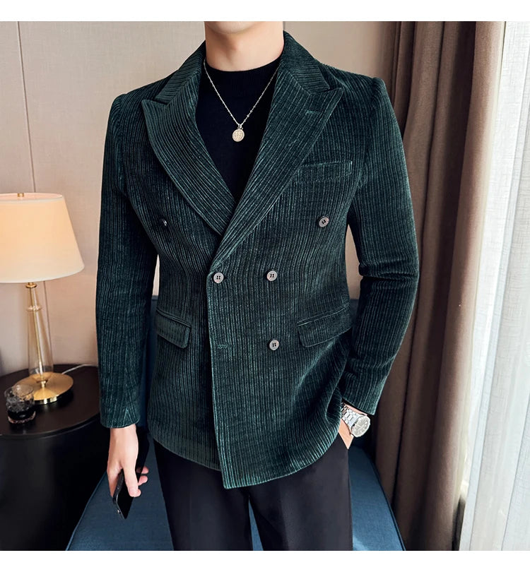 Luxury Velvet Men Blazers Autumn Winter Casual Business Suit Jackets Slim Fit Double-breasted Banquet Party Wedding Dress Jacket