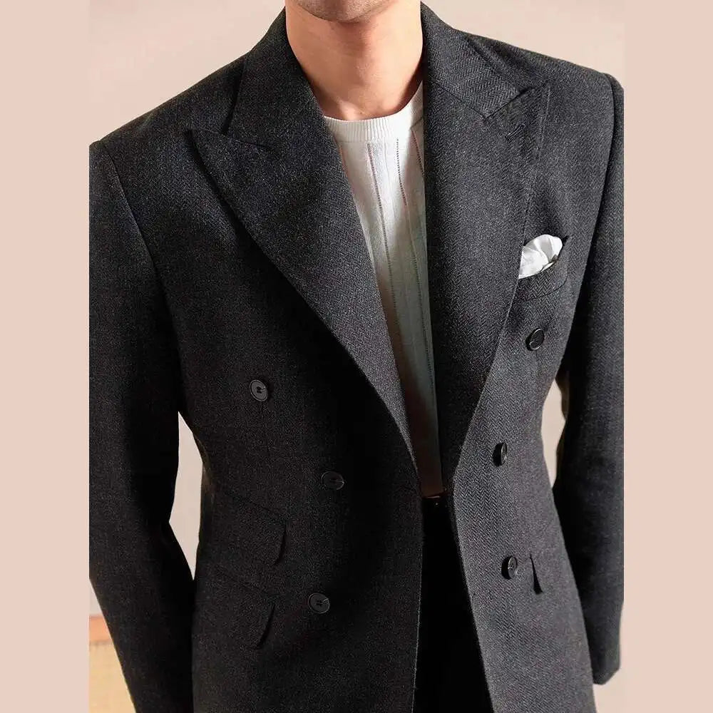 2025 Spring British Style Men Blazers Double Breasted Casual Suit Jacket Wedding Business Coat Social Banquet Tuxedo Costume