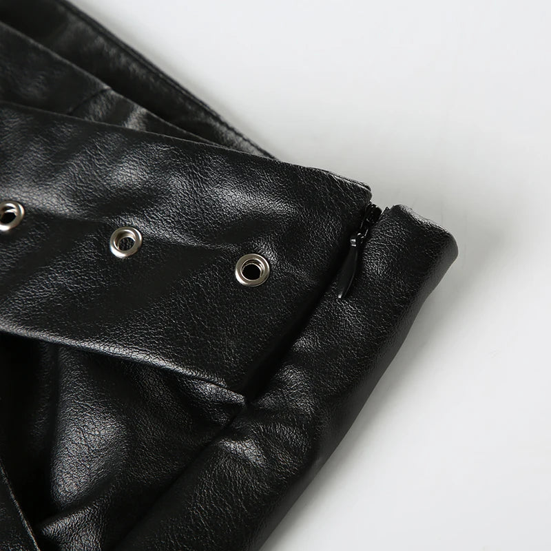 IAMSURE Dark Pu Leather Bodycon Skirt Sexy Slim Low-Waisted Super Mini Skirts Women 2024 Summer Fashion Streetwear Punk Style