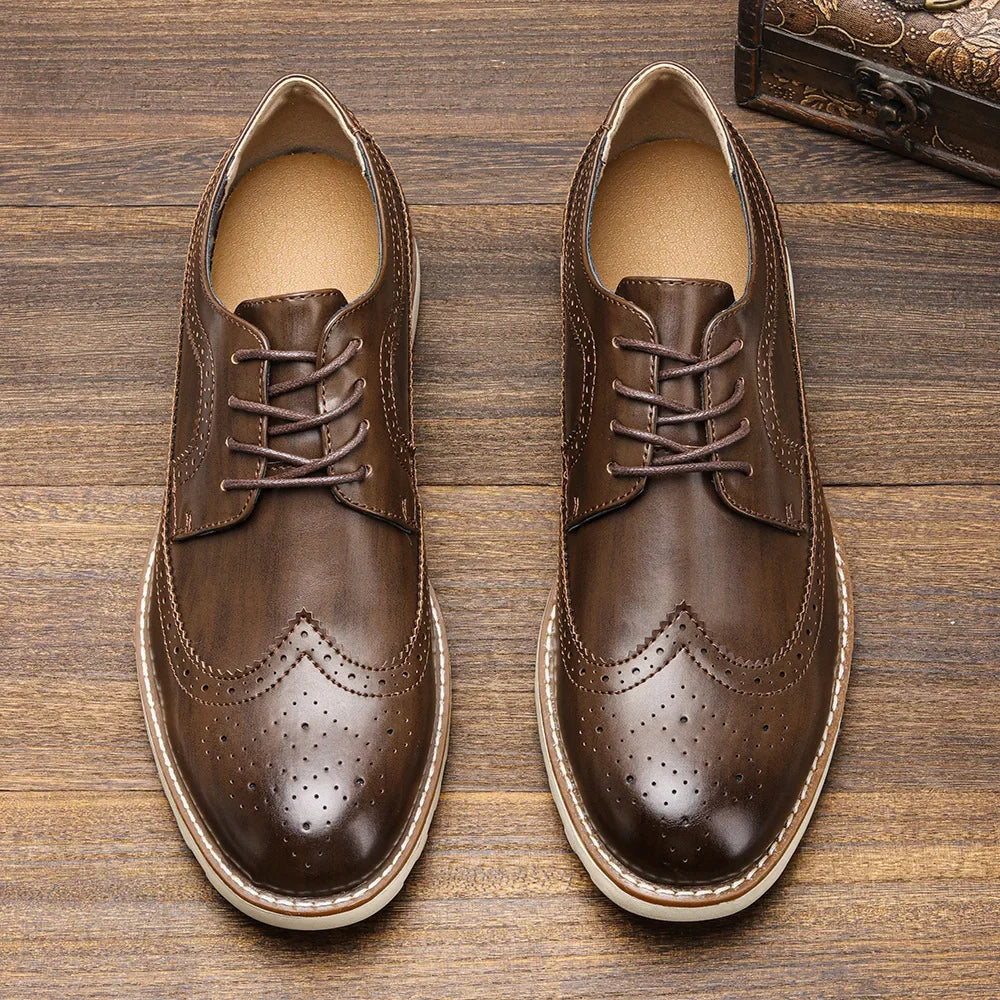 Men's Casual Business Leather Shoes Men Classic Retro Lace-up Brogue Shoe Mens Light Comfortable Outdoor Driving Flats New