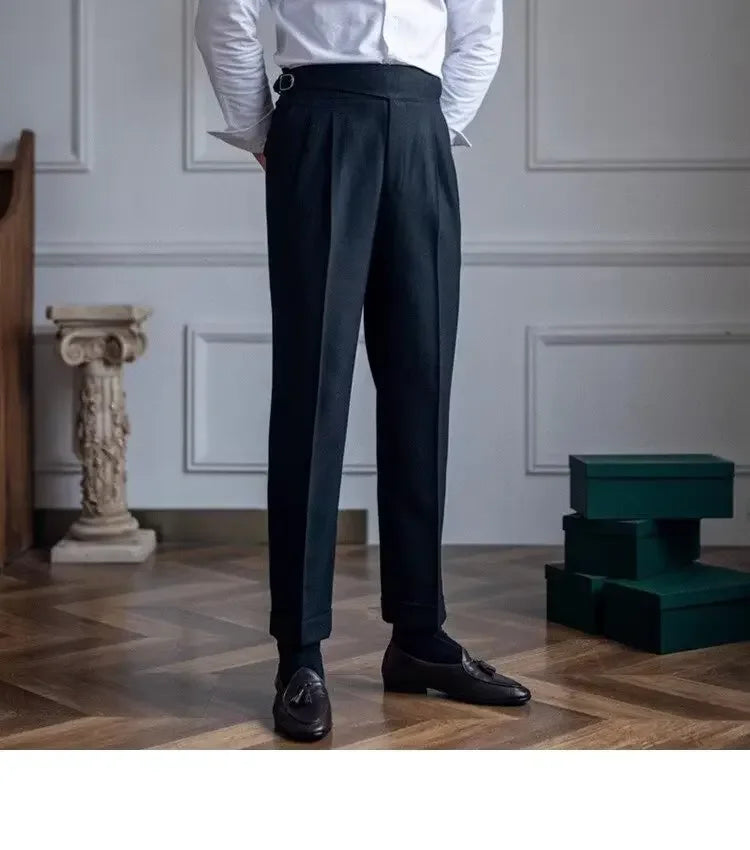 High-waisted Casual Straight-leg Suit Pants For Men Autumn Vintage Draped Waist Trousers Naples Retro Style Business Formal Wear