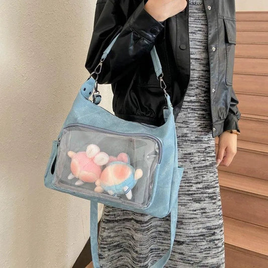 MBTI Casual Ita Bag for Women Fashion Aesthetic Y2k Large Capacity Shoulder Bag Transparent Daily Advanced Harajuku New Handbag