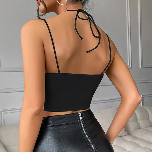 Sexy Cross-straps Corset Y2K Style Crop Top Backless Cut Out Push-up Halter Vest Women's Lingerie Slimming Elegant Chic Camisole