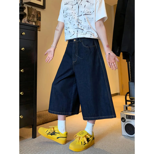 American Retro Jeans Y2K Men Women Harajuku Hip Hop Gothic Retro Pocket Embroidered Blue Baggy Jeans Low Waist Wide Leg Trousers