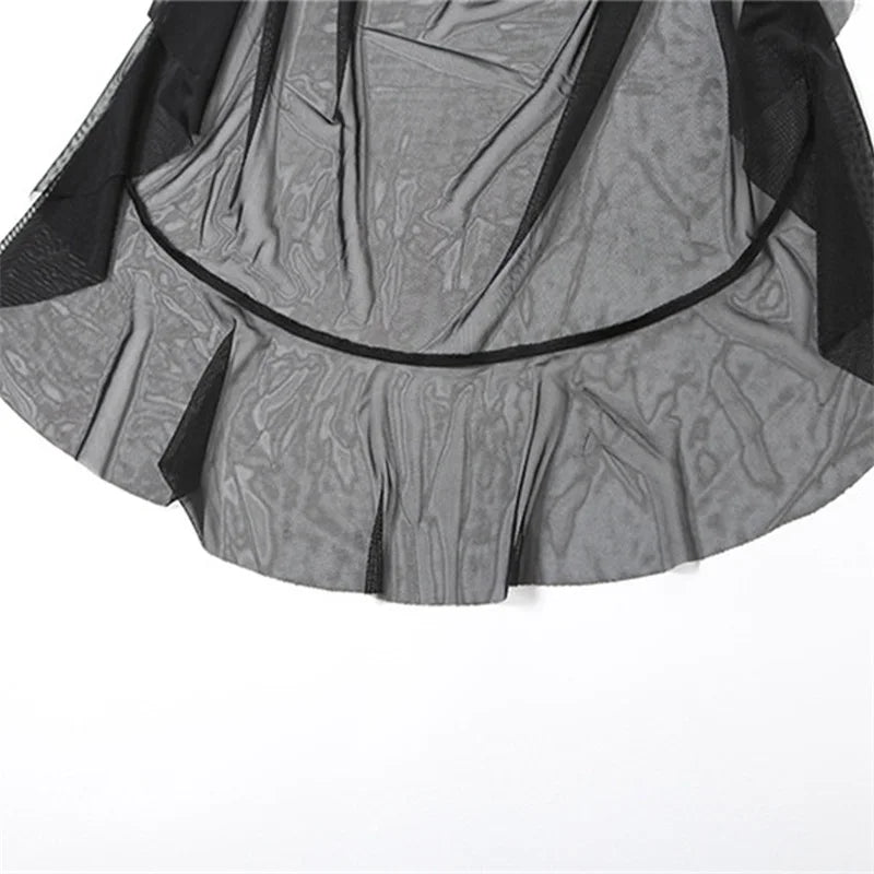 Lamuusaa Mesh Skirt y2k Clothes Women Solid Color High Waist Ruched Irregular Ruffle Hem Skirt Evening Party Skirts Streetwear