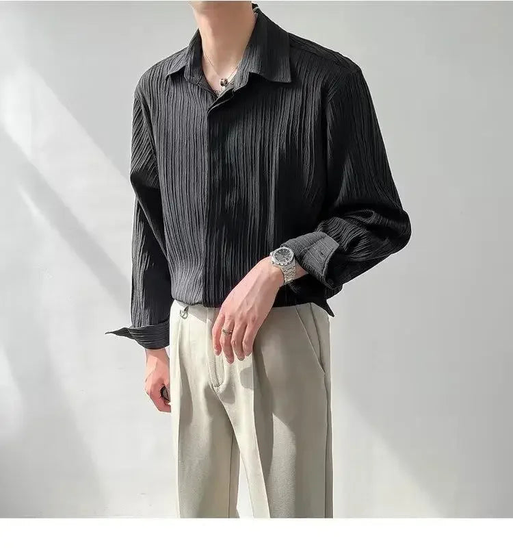 Trendy Stylish Striped No-iron Shirt Autumn Texture Top Korean Version Loose-fit Casual Long Sleeves Shirt For Men