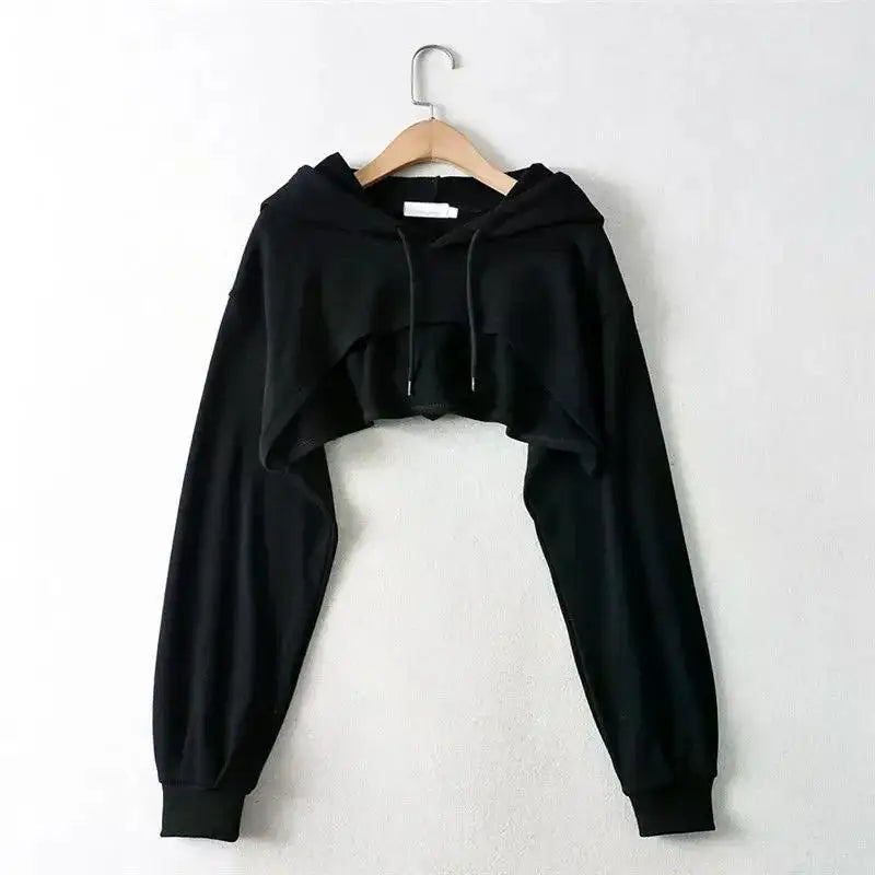 Hoodie Female Hoodie Personality Irregular Crop Ultra Short Style Long Sleeve Top Female Drop Shipping Sweatshirt Y2k Clothes