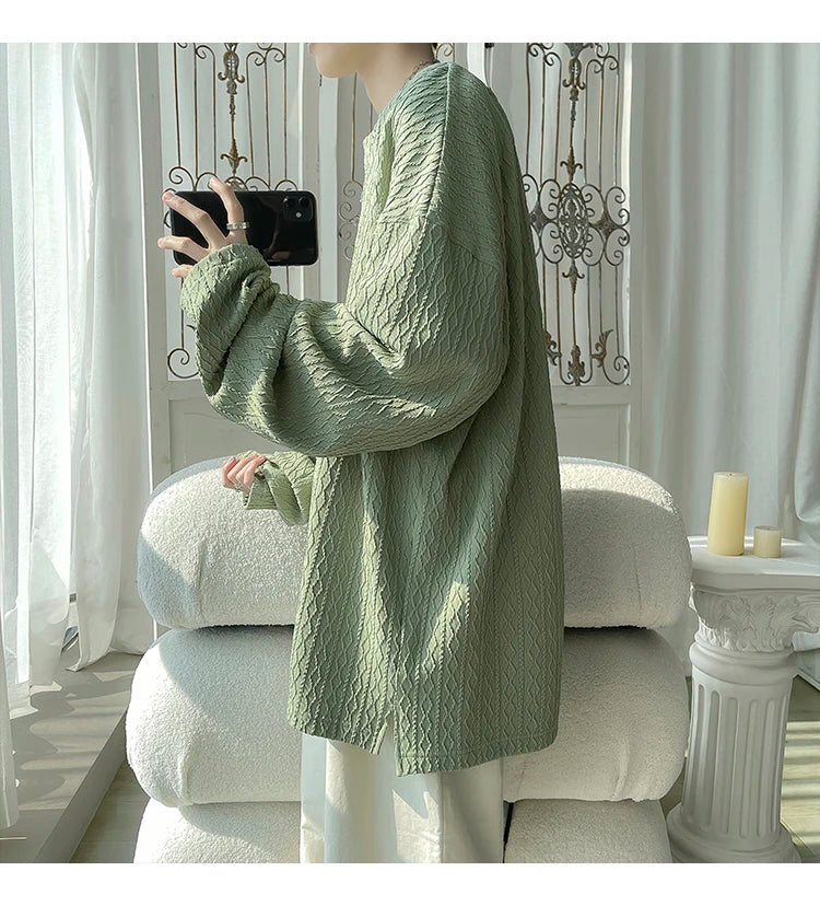2024 Spring Autumn Casual Long Sleeve T Shirts Men Loose Round Neck T-shirts Male Fashion Harajuku Korean Streetwear Tops Tees