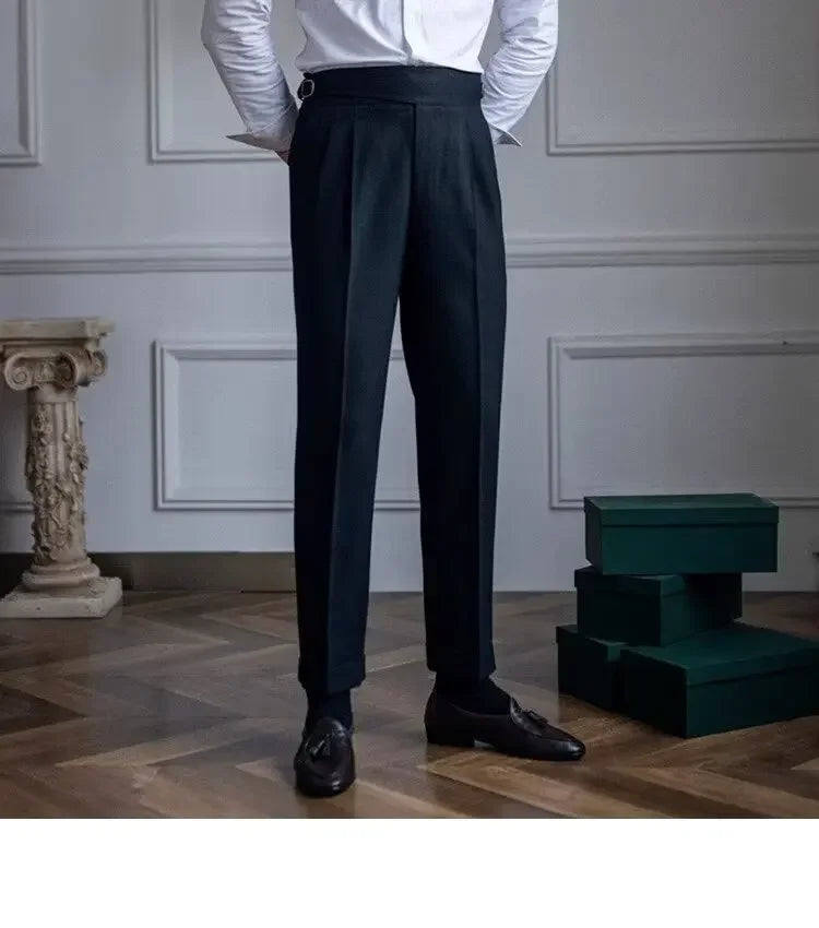 High-waisted Casual Straight-leg Suit Pants For Men Autumn Vintage Draped Waist Trousers Naples Retro Style Business Formal Wear